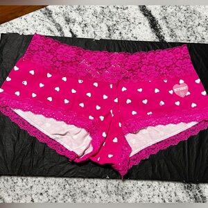 NWT Victoria’s Secret PINK heart print lace Waist Low Rise Boyshort Panty XS